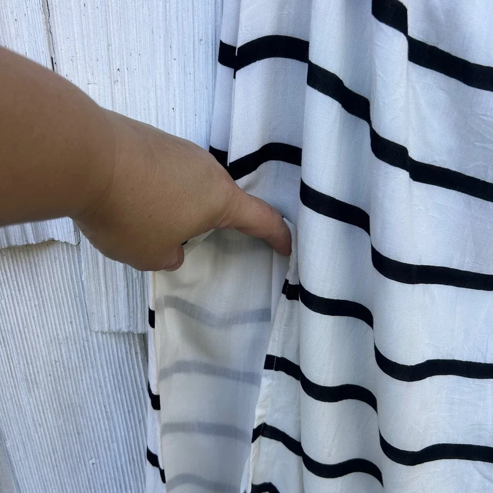 VIX PAULA HERMANNY Odette Band Long‎ Dress Black White Stripe Strapless Maxi S
